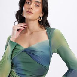 glitchez Tie & Dye Sweetheart Neck Ruched Effect Twisted Detail Mesh Fitted Top-picture-46