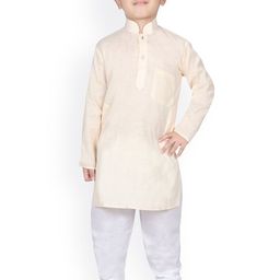 SG YUVRAJ Boys Beige & White Solid Kurta with Pyjamas-8