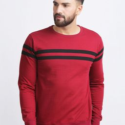 Rodzen Men Maroon Striped Pullover-image-92