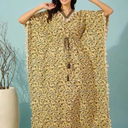 The Kaftan Company Yellow Floral Kaftan-picture-15