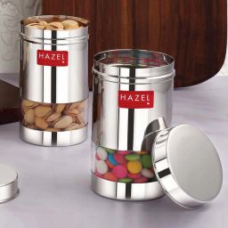 HAZEL Silver Stainless Steel Small Container (0.4 L) - Set of 2 image 1