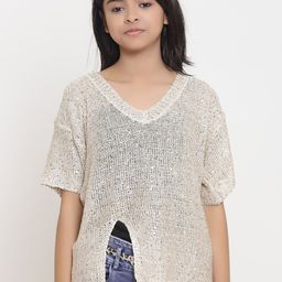 Natilene Girls Off-White Self Design Top-image-102