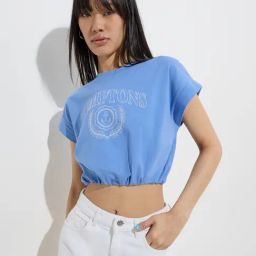 Nuon by Westside Blue Text Design Cotton-Blend T-Shirt-image-34