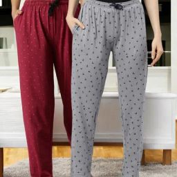 Kryptic Grey & Maroon Cotton Relaxed Fit Printed Lounge Pants - Pack of 2-image-74