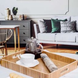 Goodhomes Beige Wooden Rectangular Tray-37