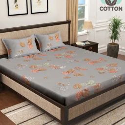 Klotthe Grey 400 TC Cotton Double Elastic Bedsheet with 2 Pillow Covers-image-15