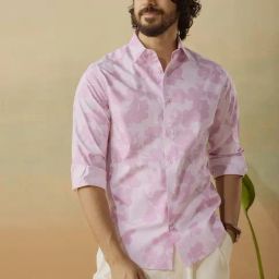 Andamen Pink Cotton Slim Fit Printed Shirt-picture-37