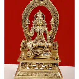 Exotic India Gold-Toned Goddess Lakshmi Sitting On Pedestal Religious Idol Showpiece-image-40