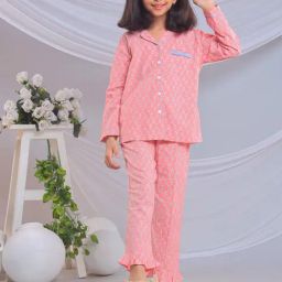 Misbis Girls Pink Comfort Fit Printed Nightsuit-image-91
