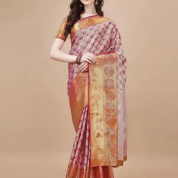 JUST FASHION Pink Silk Woven Saree With Unstitched Blouse-picture-39