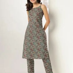 Janasya Multicolour Pure Cotton Ethnic Motifs Printed Straight Kurta Pant Set-image-17