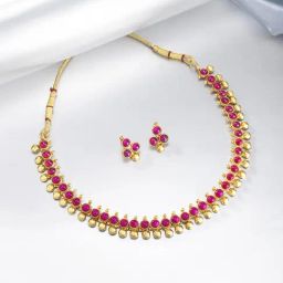 Peora Gold-Plated Rani Pink Choker Necklace with Stud Earrings Ethnic Jewellery Set-image-57