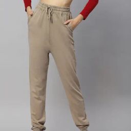 Anai Light Brown Cotton Relaxed Fit Joggers-image-22