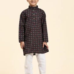 Pro-Ethic Style Developer Kids Black & White Printed Full Sleeves Kurta with Pyjamas-image-88