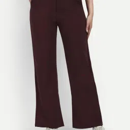 Broadstar Dark Brown Straight Fit High Rise Trousers-image-86