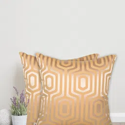 Home Yellow & Gold-Toned Set of 2 Geometric Square Cushion Covers-41
