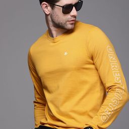 WROGN Men Yellow Solid Slim Fit T-shirt With Typography Detail-image-16