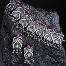 Panash Red Stone Studded & Beaded Jewellery Set-image-21
