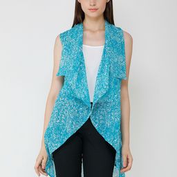 Cation Women Blue Printed Open Front Shrug-3