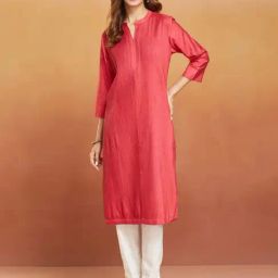 Fabindia Red Woven Pattern Straight Kurta-image-31