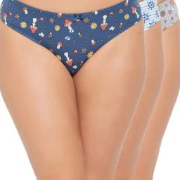 Clovia Navy & Grey Cotton Printed Thong - Pack Of 3-17