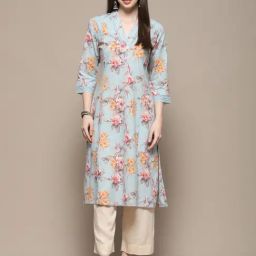 Biba Turquoise Floral Print Straight Kurta-picture-8