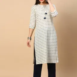 SHOWOFF Cream & Navy Printed Kurta-image-50