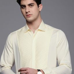 Louis Philippe Pure Cotton Pleated Slim Fit Sheer Formal Shirt-image-53