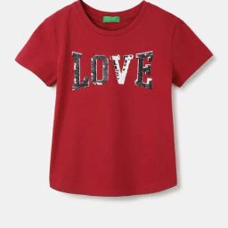 United Colors of Benetton Kids Maroon Cotton Embellished T-Shirt-image-41