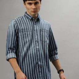 Iconic Men Striped Regular Fit Polyester Shirt-image-3