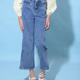 Crimsoune Club Girls Blue Solid Wide Leg Jeans-image-39