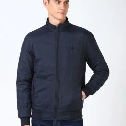 Peter England Navy Polyurethane Regular fit Solid Jacket-image-32