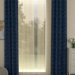 ROSARA HOME Navy Blue & Beige Set of 4 Long Long Door Curtains-43