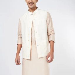 Indus Route by Pantaloons White Pearl Self designed/Jacquard Regular fit Self Formal Coats & Jackets-image-24