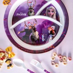 Servewell Frozen Purple Melamine Round Kids 3Pcs Dinner Set-image-15