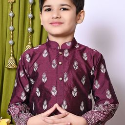 NFC CREATION Boys Floral Printed Regular Dupion Silk Kurta with Patiala image 3