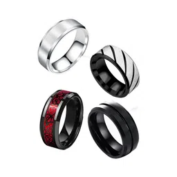 MEENAZ Set of 4 Silver-Plated Finger Rings-image-94