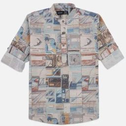 Cavio Boys Beige Cotton Printed Full Sleeves Shirts-image-10