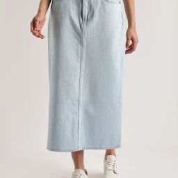 CALVIN KLEIN JEANS Bleached Indigo Slim Fit Solid Mid Rise Skirt-picture-5