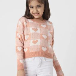 Nauti Nati Girls Pink Cotton Jacquard Regular Fit Sweater-picture-13