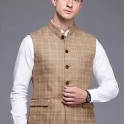 Louis Philippe Checked Woolen Nehru Jacket-image-19