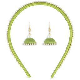 AKSHARA Girls Green & Gold-Toned Set of 2 Beaded Hair Accessory Set-image-47