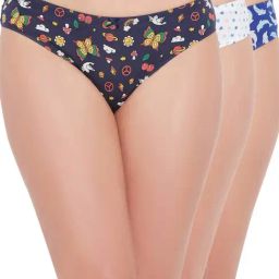 Clovia Blue & White Cotton Printed Thong - Pack Of 3-image-10