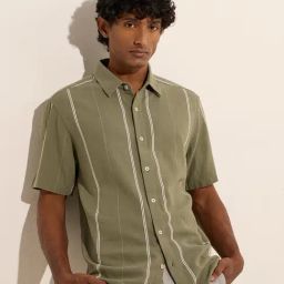 Ascot by Westside Sage Stripe Printed Relaxed-Fit Shirt-image-92