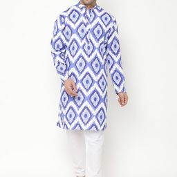 Hangup Men Blue & White Printed Kurta with Pyjamas-picture-27