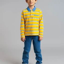 Ed-A-Mamma Boys Yellow Cotton Striped T-Shirt-image-62