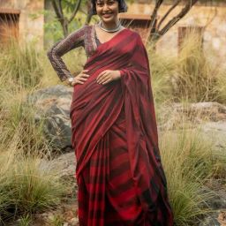 Suta Maroon Striped Saree-picture-47