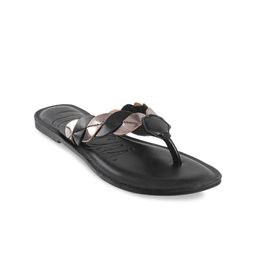 Mochi Women Black Colourblocked T-Strap Flats-15