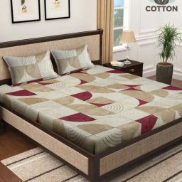 Klotthe Red & Brown 400 TC Cotton Double Elastic Bedsheet with 2 Pillow Covers-image-37