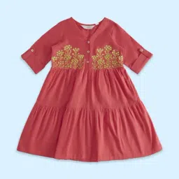 Akkriti by Pantaloons Kids Pink Cotton Embroidered Dress-image-37